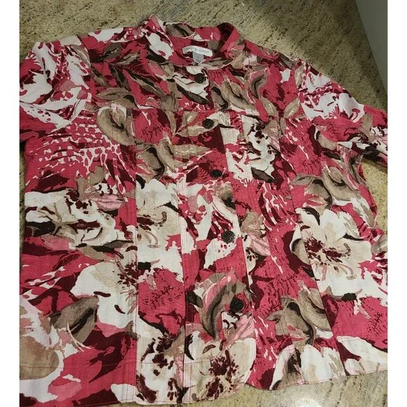 Lot of 2 Christopher Banks Sz M Button Up Jacket Blazer Pink Floral Lightweight - Picture 10 of 16